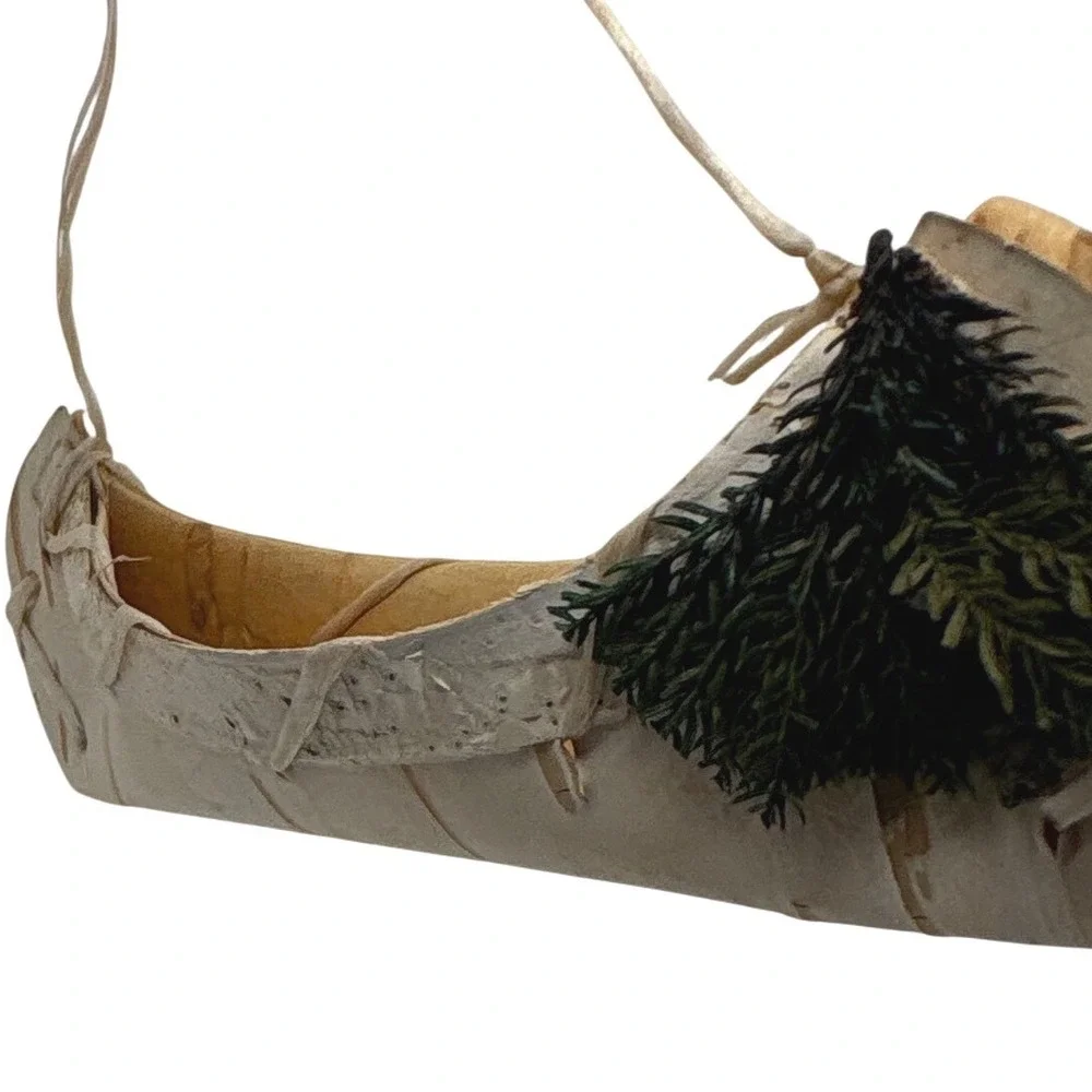 Rustic Birch Bark Canoe Christmas Ornament 5 Inch Lodge Cabin Native American